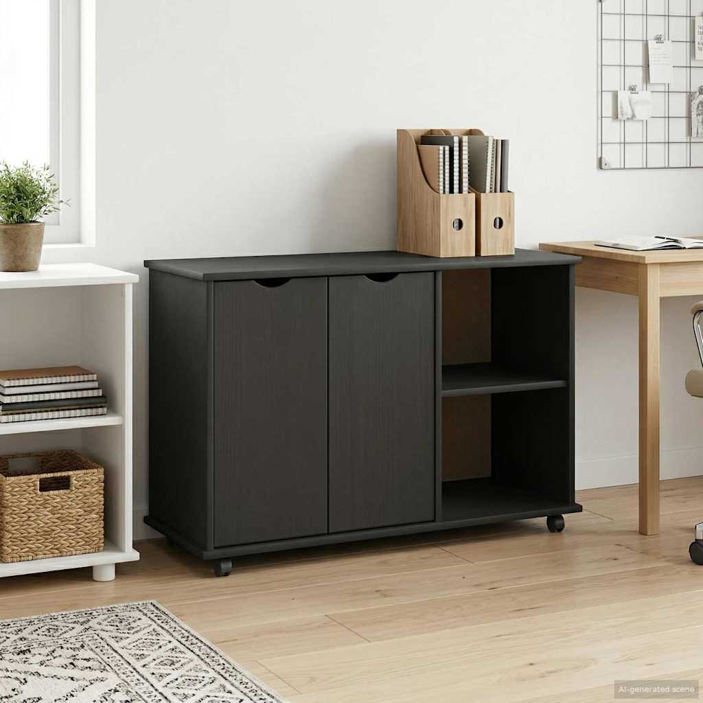 Görgős szekrény Fekete 100 x 39 x 65,5 cm Tömör fenyőfa