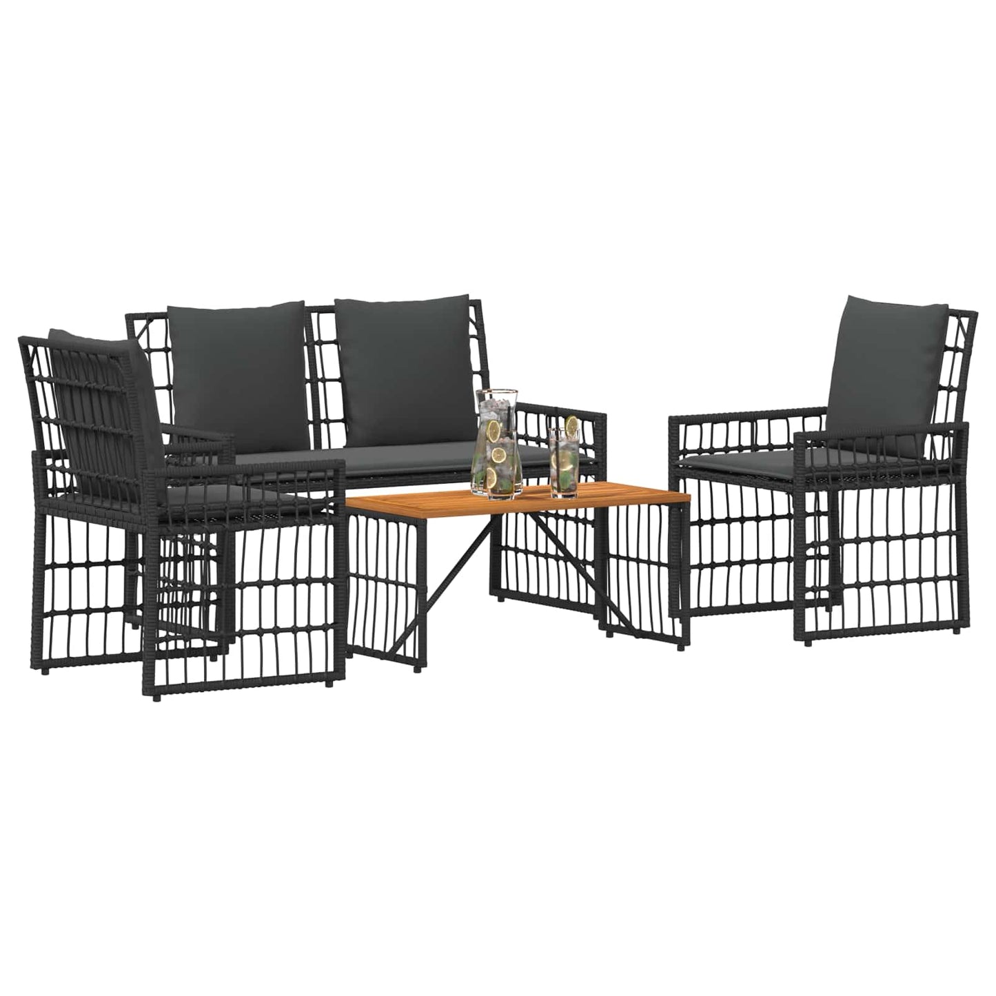 Kültéri Bútor Szett 4 pcs Fekete és Sötétszürke