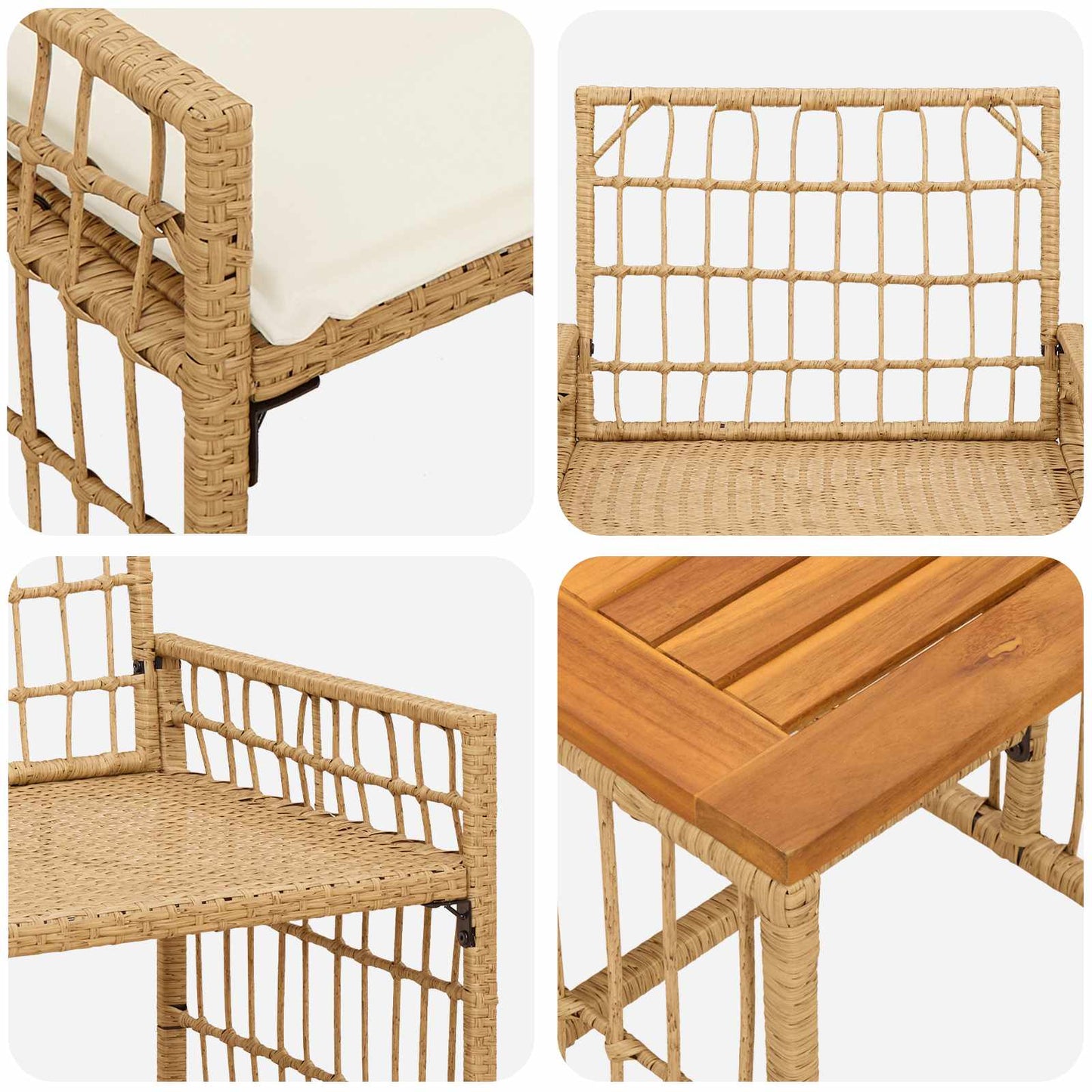 Kültéri Bútor Szett 5 pcs Természetes és Krémszínű Fehér