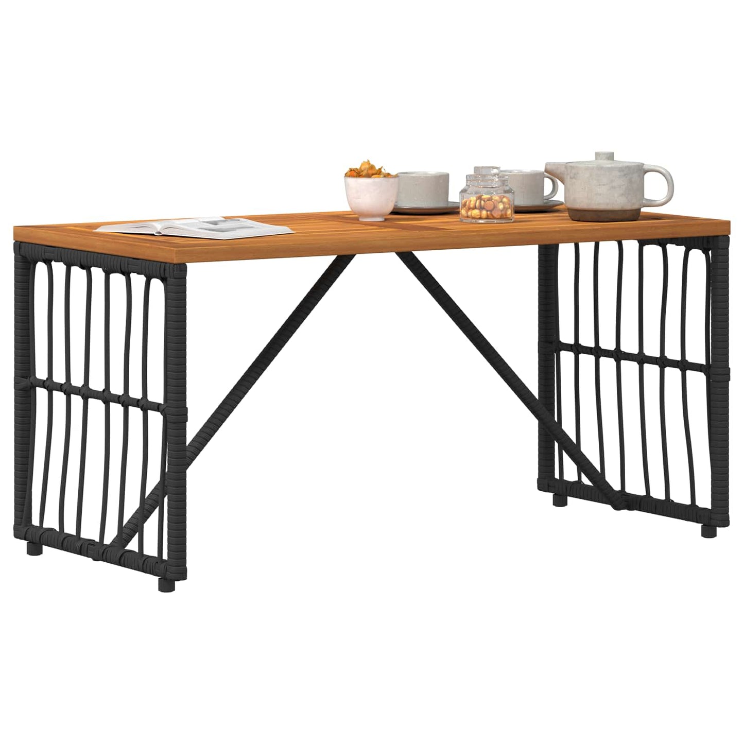 Kültéri Asztal Fekete 80 x 40 x 40 cm Acél és poli rattan