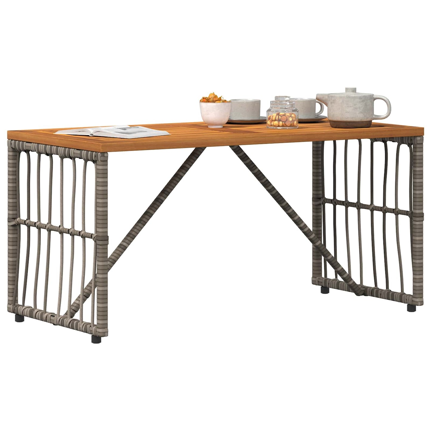 Kültéri Asztal Szürke 80 x 40 x 40 cm Acél és poli rattan