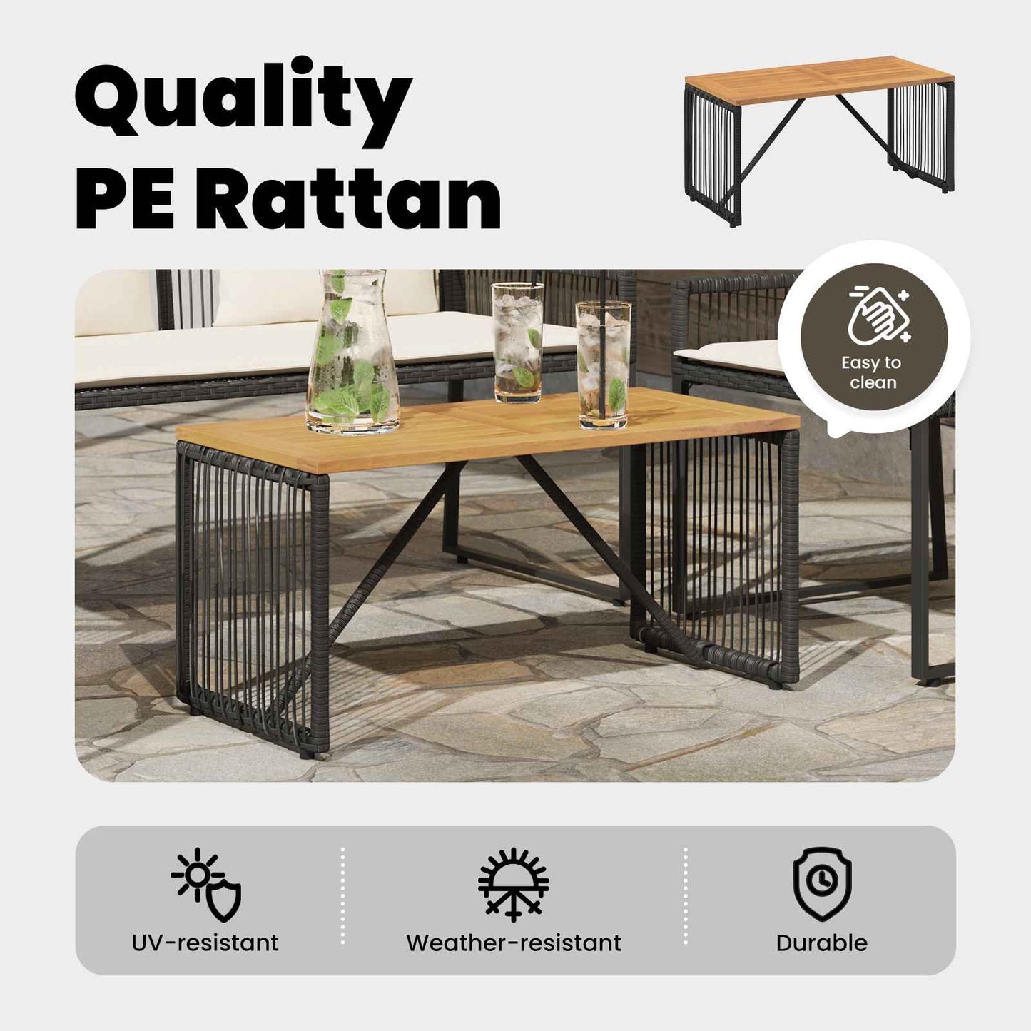 Kültéri Asztal Fekete és Barna 80 x 40 x 40 cm polirattan