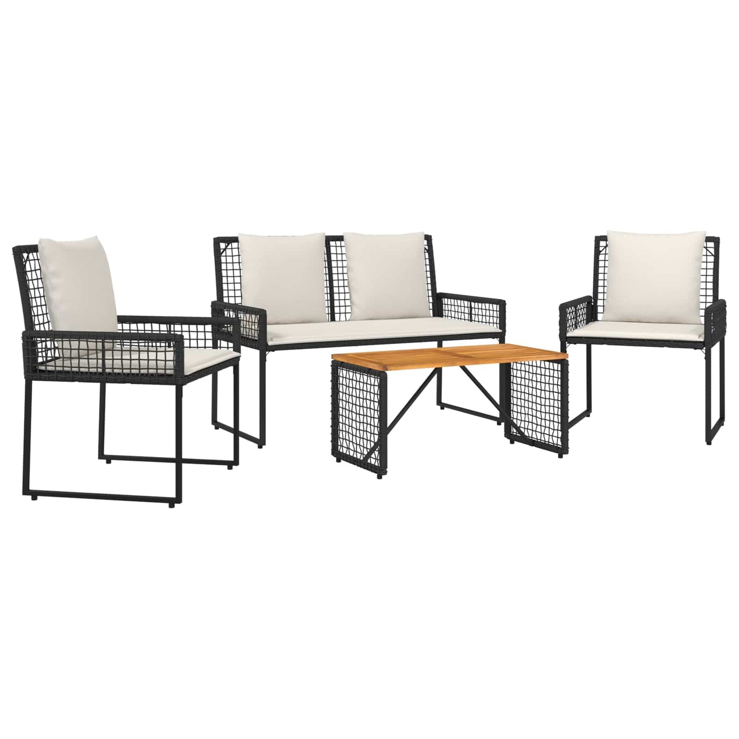 Kültéri Bútor Szett párnával 4 pcs Fekete és krémfehér