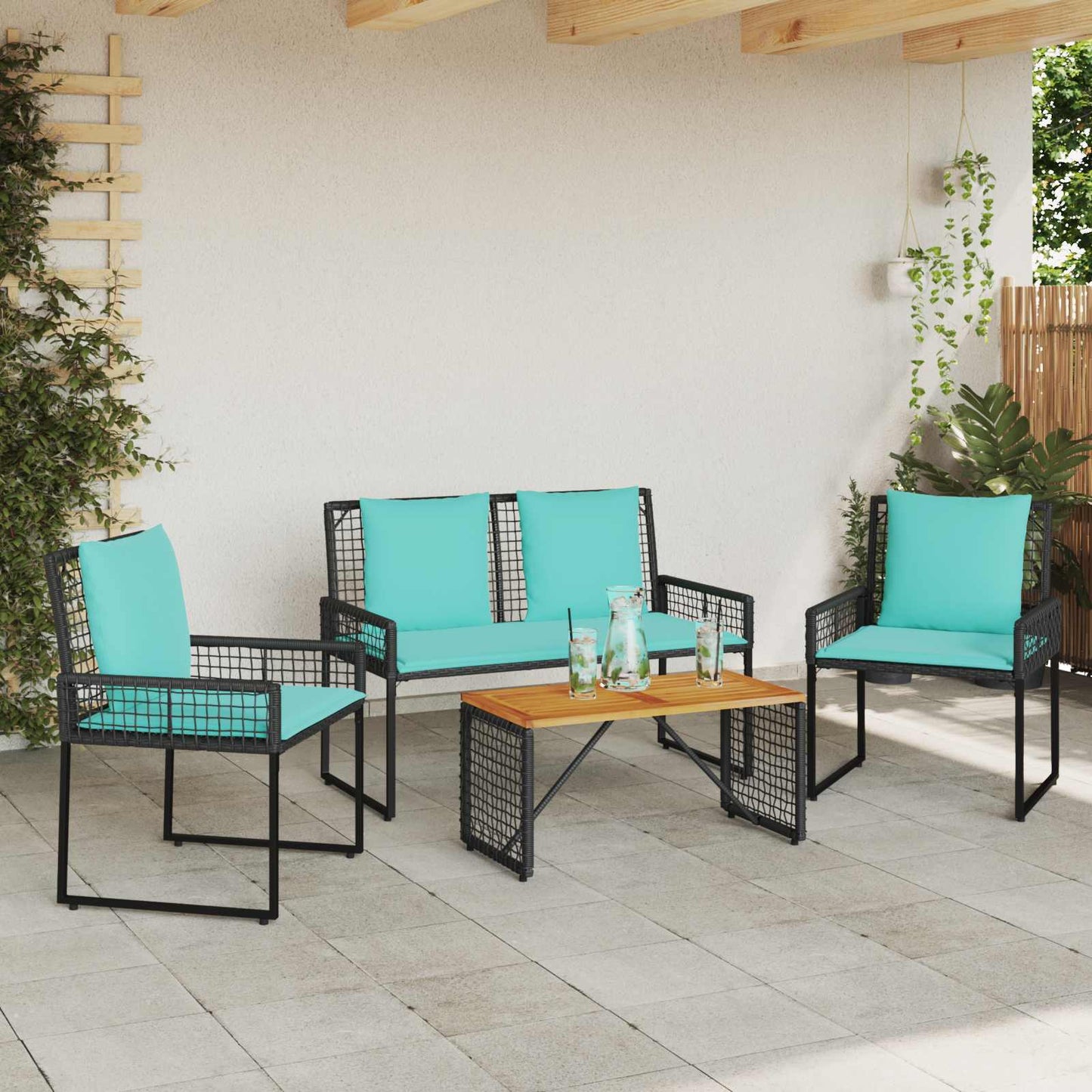 Kültéri Bútor Szett párnával 4 pcs Fekete és Türkiz
