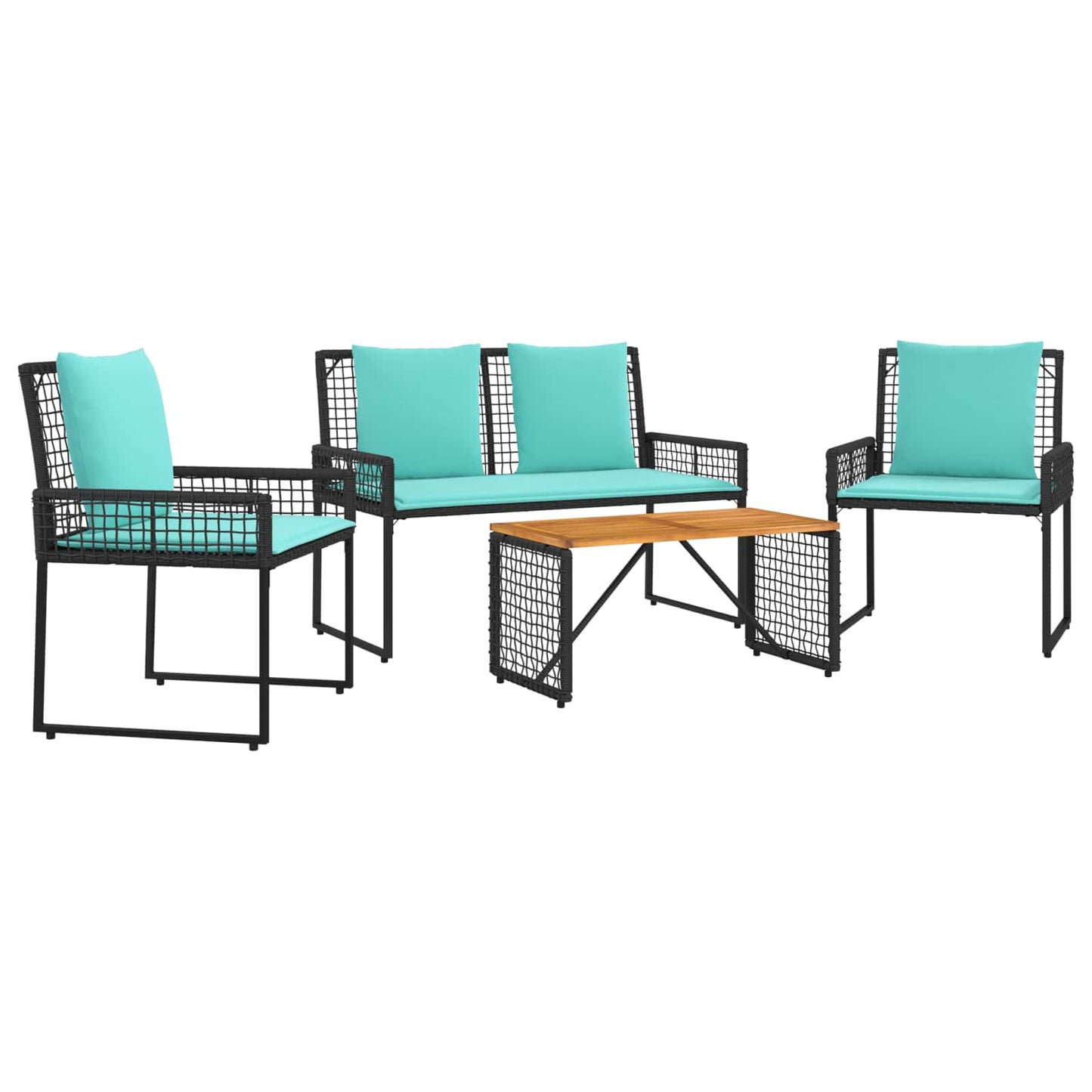 Kültéri Bútor Szett párnával 4 pcs Fekete és Türkiz