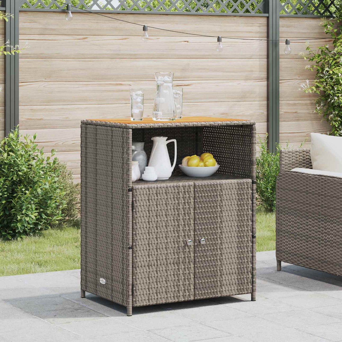 Cabinet Szürke 70 x 50 x 87 cm Poliészter és Roly Rattan