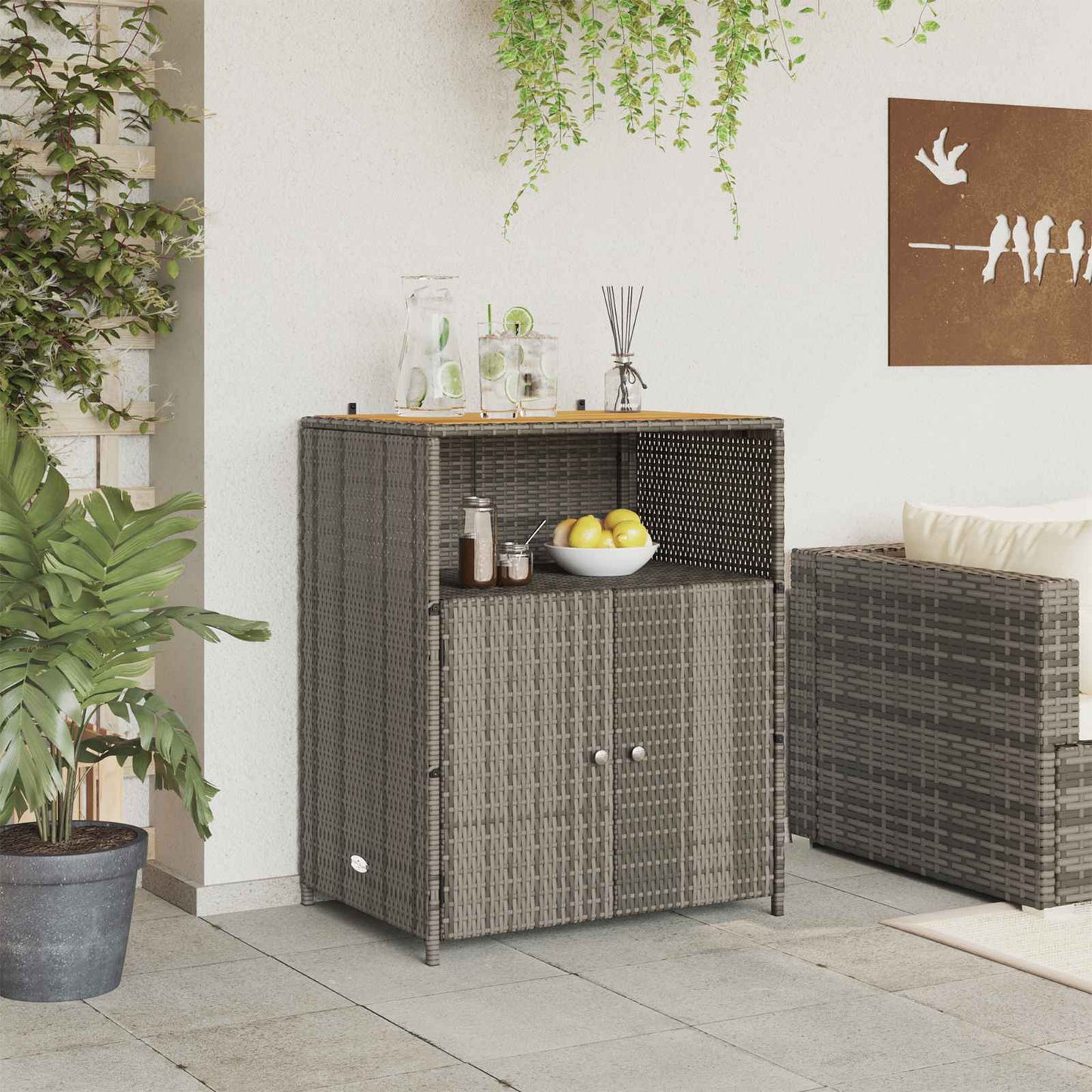 Cabinet Szürke 70 x 50 x 87 cm Poliészter és Roly Rattan