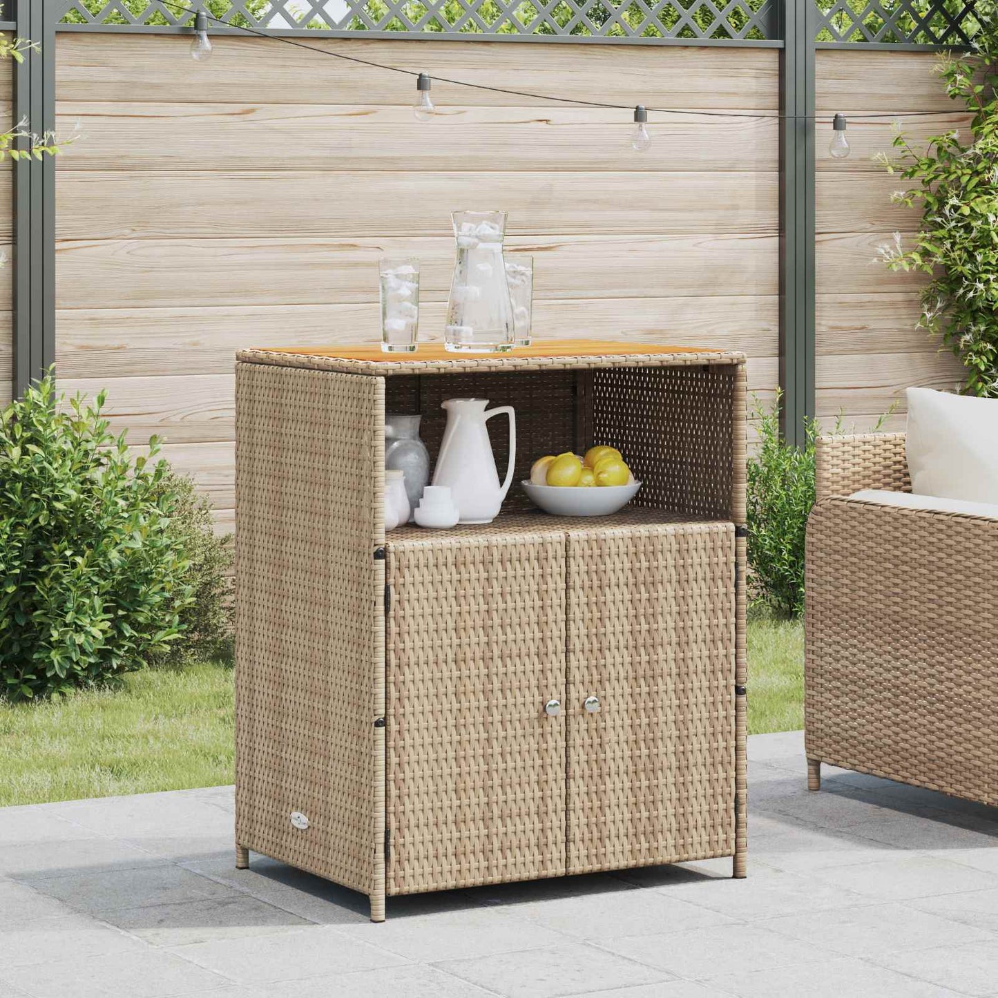 Cabinet ajtóval Bézs 70 x 50 x 87 cm Poliészter és Roly Rattan