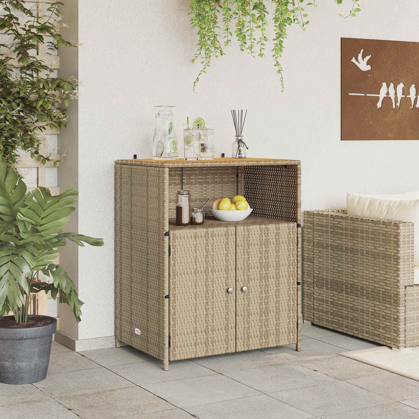 Cabinet ajtóval Bézs 70 x 50 x 87 cm Poliészter és Roly Rattan