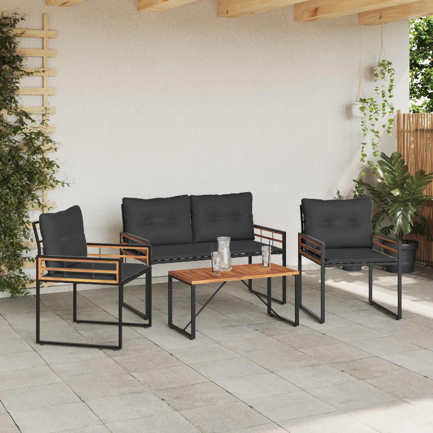 Kültéri Bútor Szett párnával 4 pcs Tompa szürke