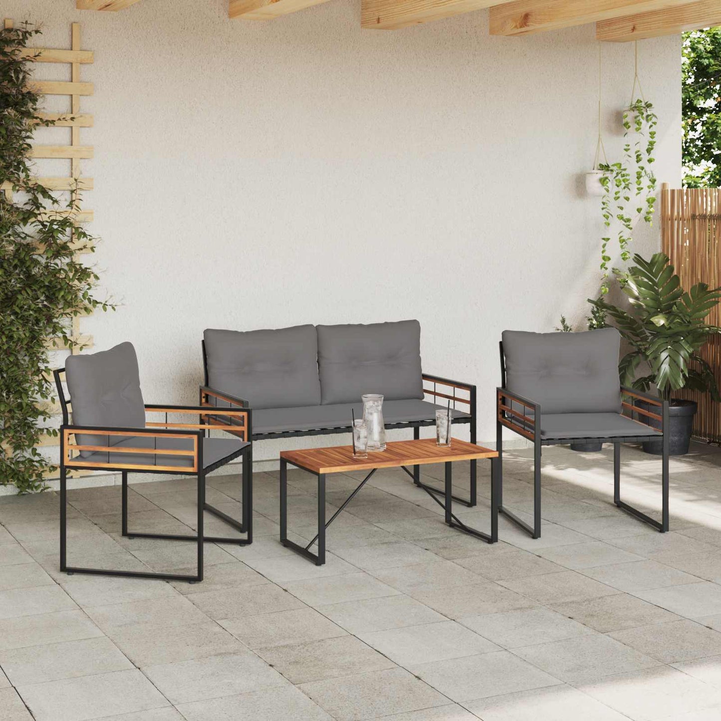 Kültéri Bútor Szett párnával 4 pcs Világosszürke