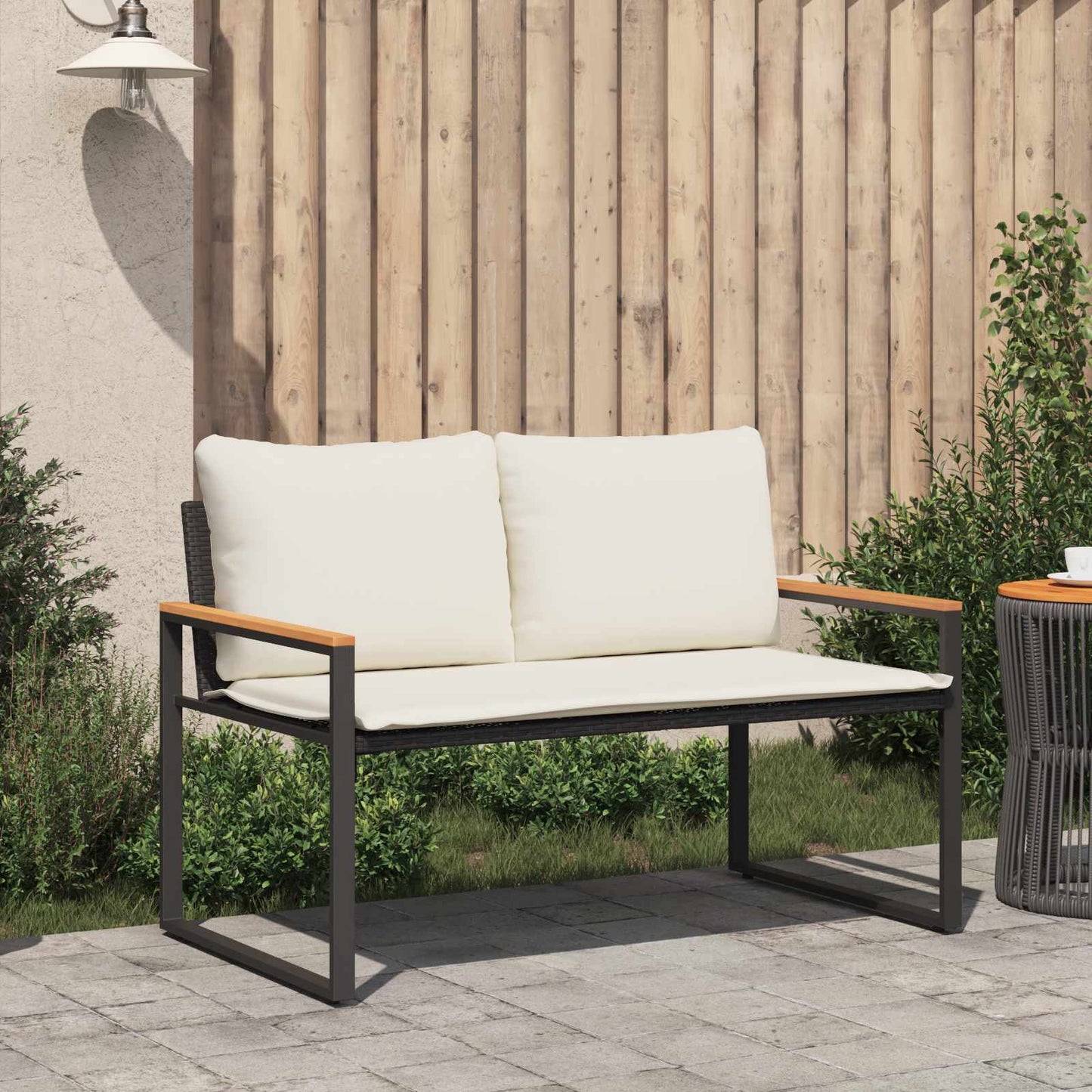 pad párnával Fekete és krémfehér 115 x 65 x 72 cm Rattan