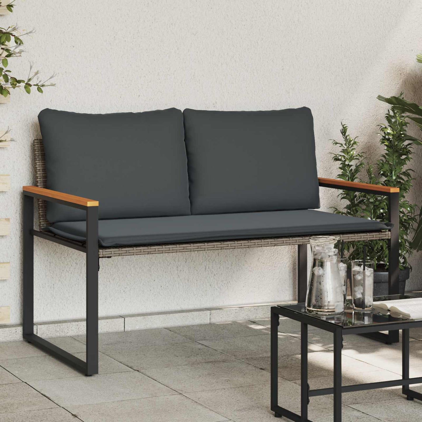 pad párnával Szürke és sötétszürke 115 x 65 x 72 cm Rattan
