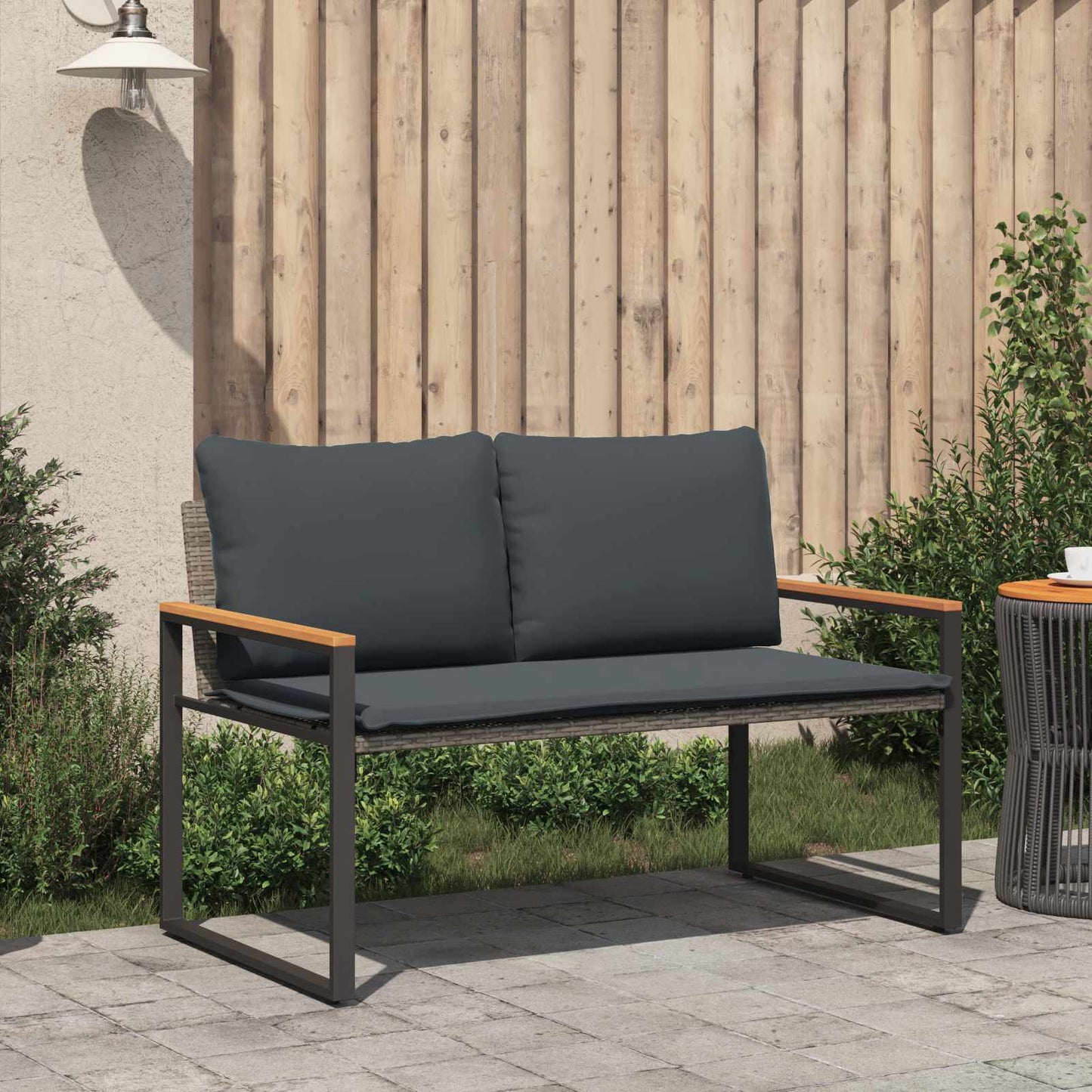 pad párnával Szürke és sötétszürke 115 x 65 x 72 cm Rattan