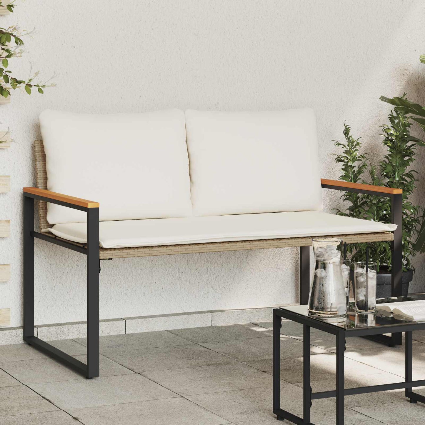 pad párnával Beige és Krémszínű 115 x 65 x 72 cm Rattan