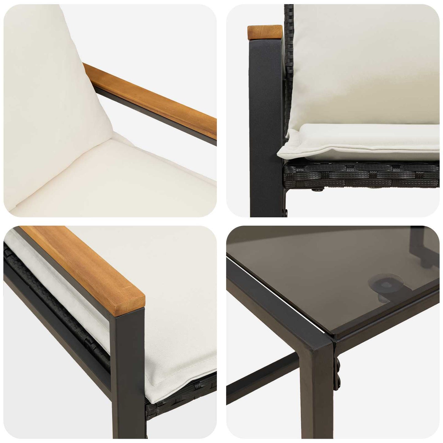 Bútor szettek párnával 3 pcs Fekete és krémfehér Rattan