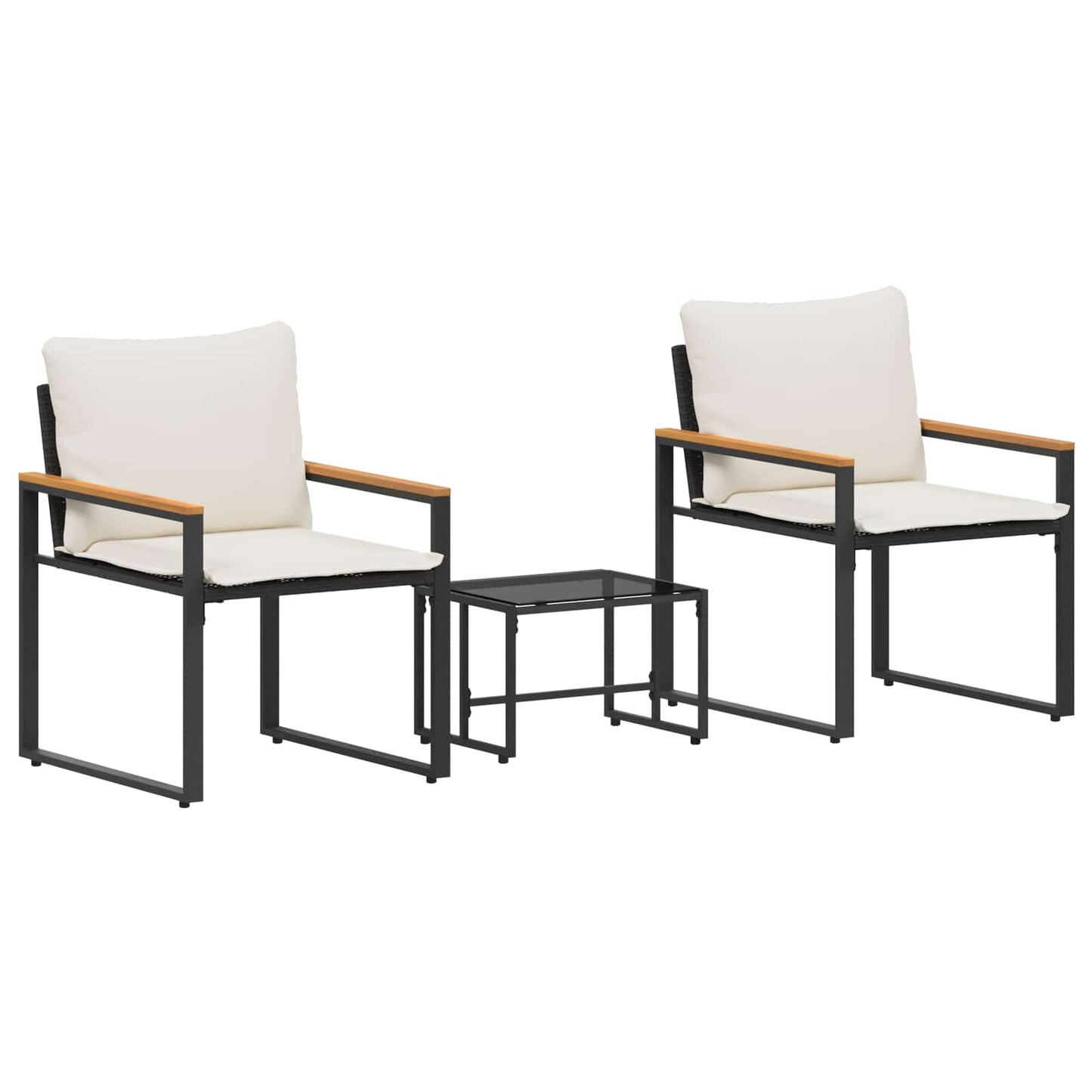 Bútor szettek párnával 3 pcs Fekete és krémfehér Rattan