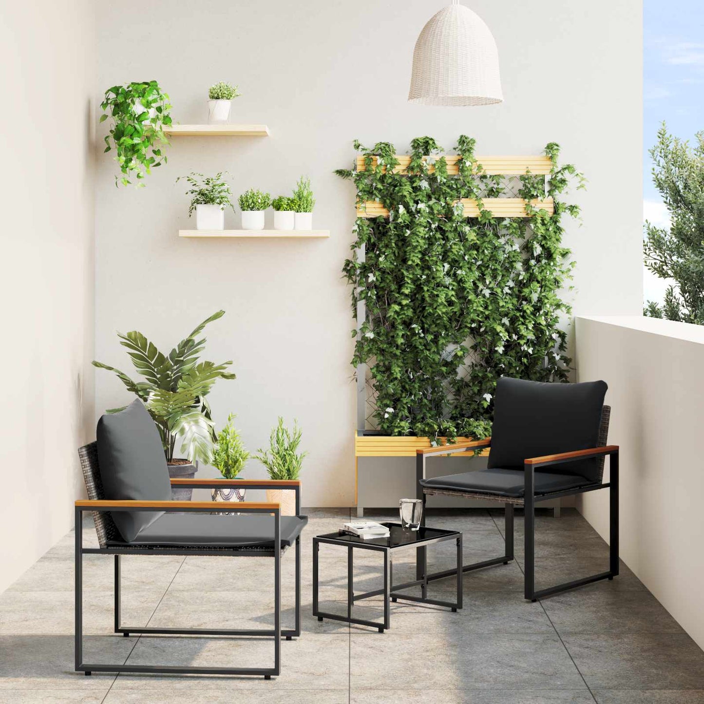 Bútor szettek párnával 3 pcs Szürke és sötétszürke Rattan