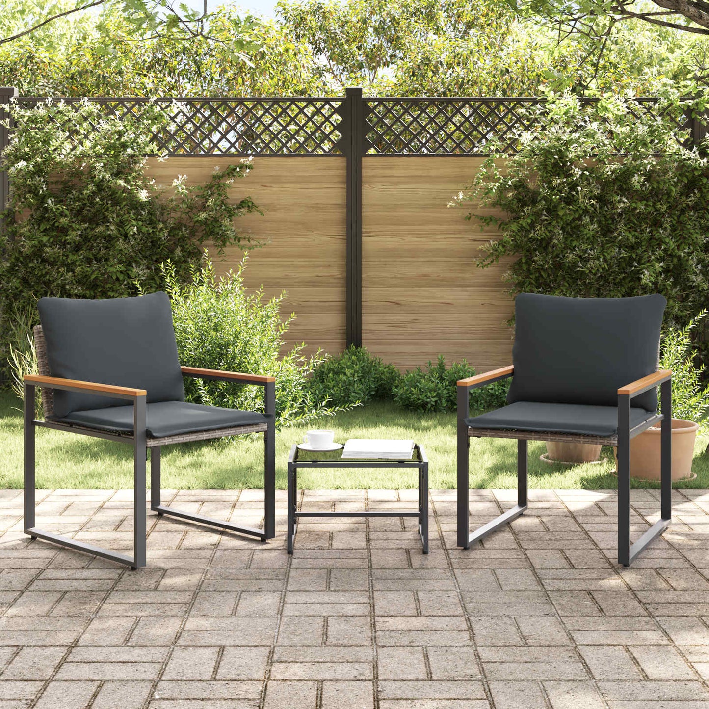 Bútor szettek párnával 3 pcs Szürke és sötétszürke Rattan