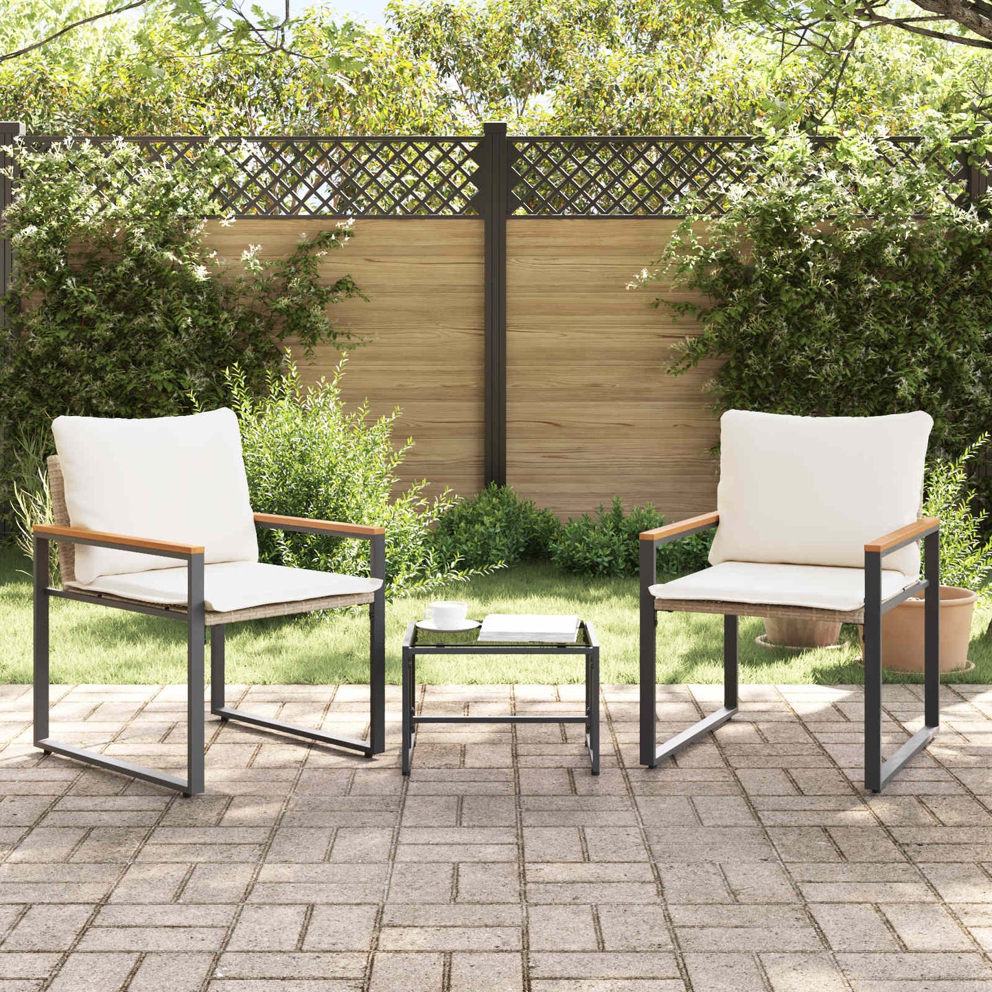 Bútor szettek párnával 3 pcs Beige és Krémszínű Rattan
