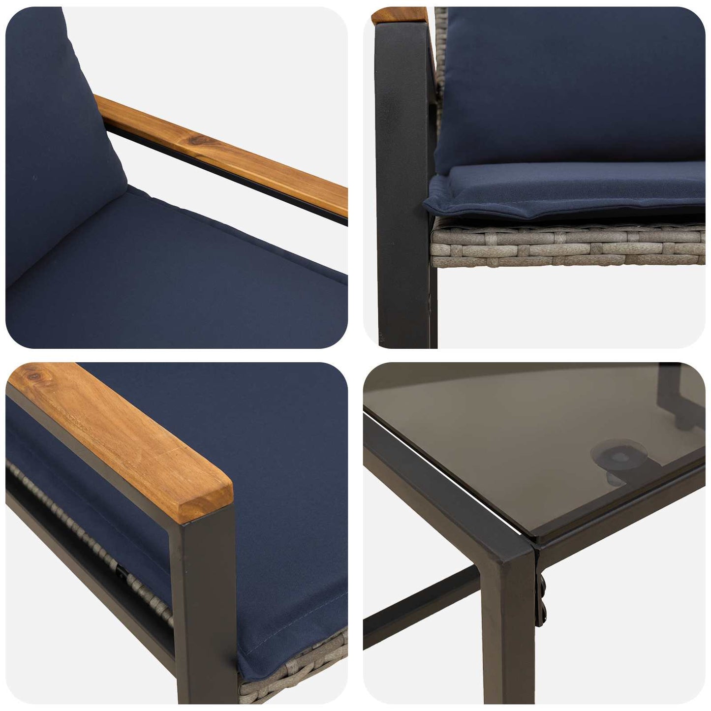 Bútor szettek párnával 3 pcs Szürke és sötétkék Rattan