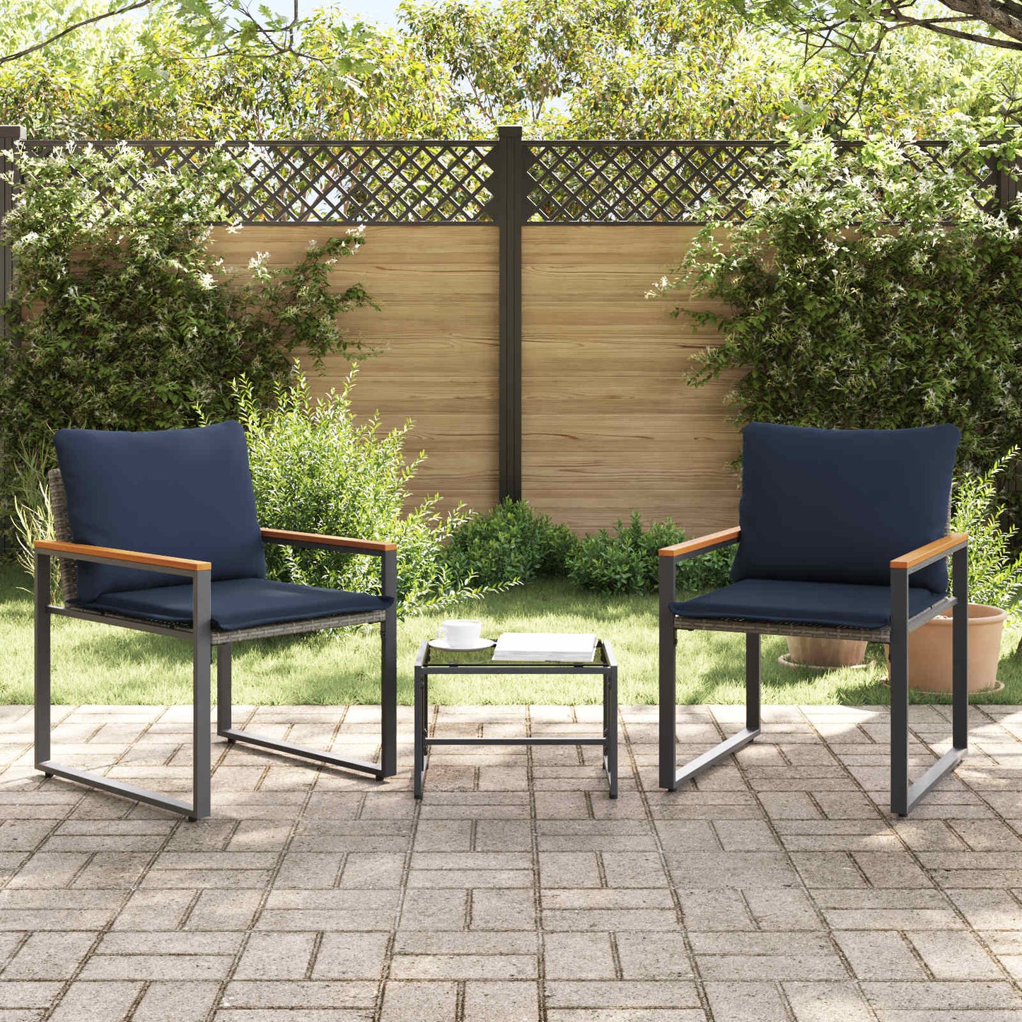 Bútor szettek párnával 3 pcs Szürke és sötétkék Rattan