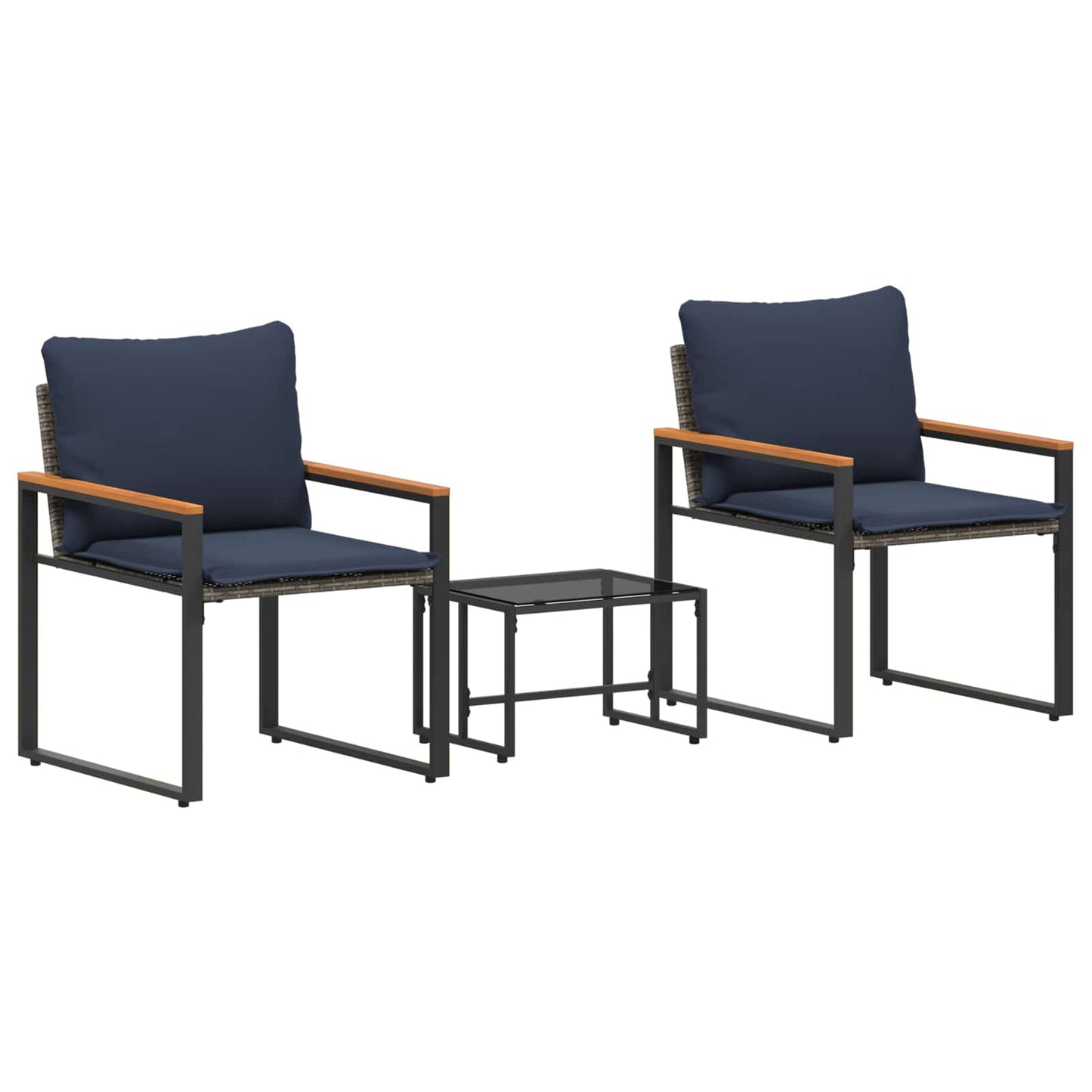 Bútor szettek párnával 3 pcs Szürke és sötétkék Rattan