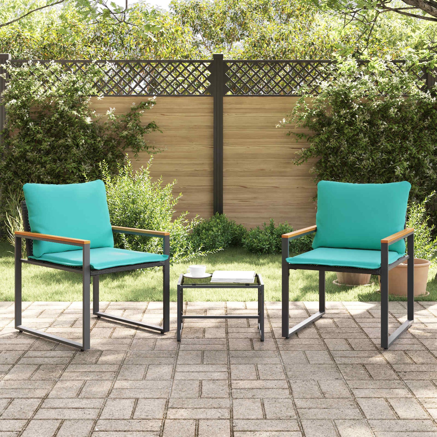 Bútor szettek párnával 3 pcs Fekete és Türkiz Rattan