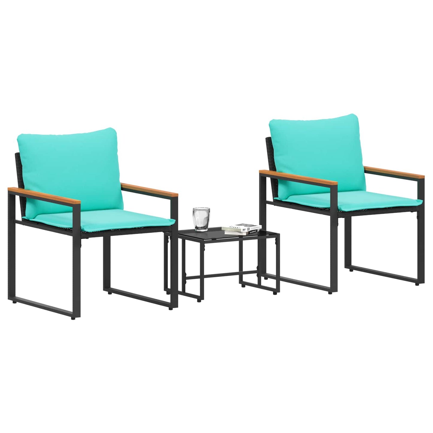 Bútor szettek párnával 3 pcs Fekete és Türkiz Rattan