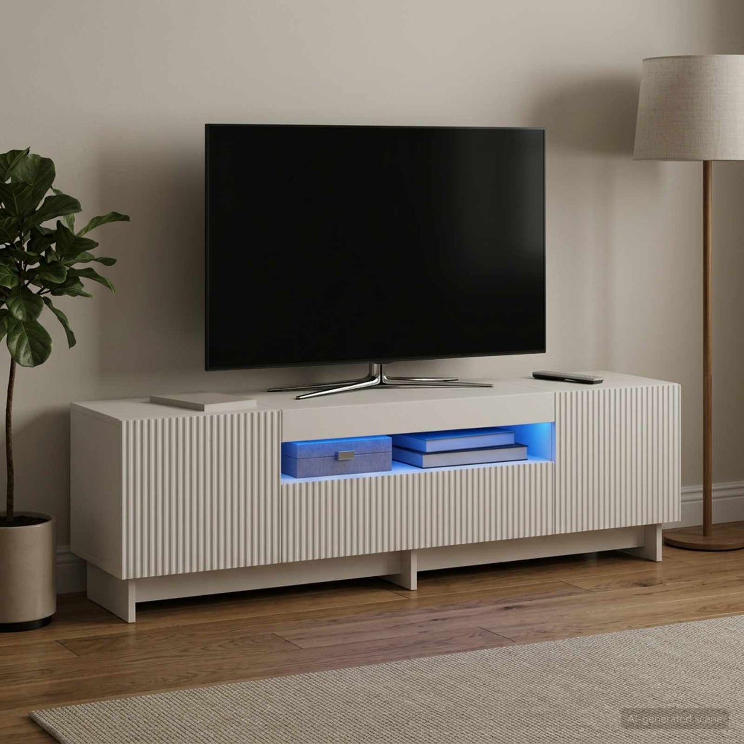 LED TV szekrény Fehér Szerelt Fa