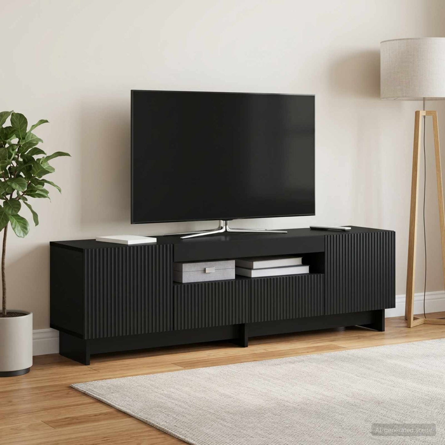 LED TV szekrény Fekete Szerelt Fa