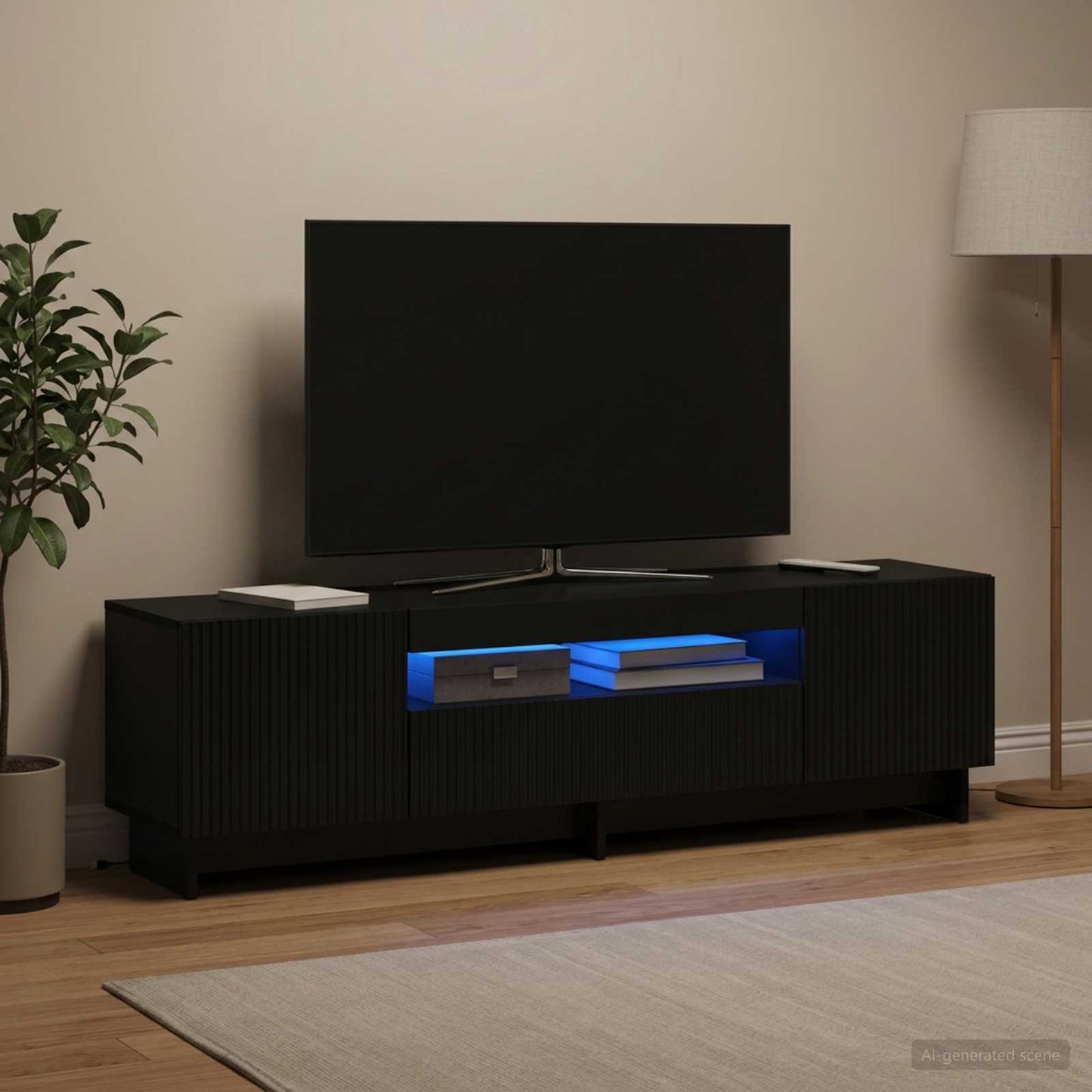 LED TV szekrény Fekete Szerelt Fa