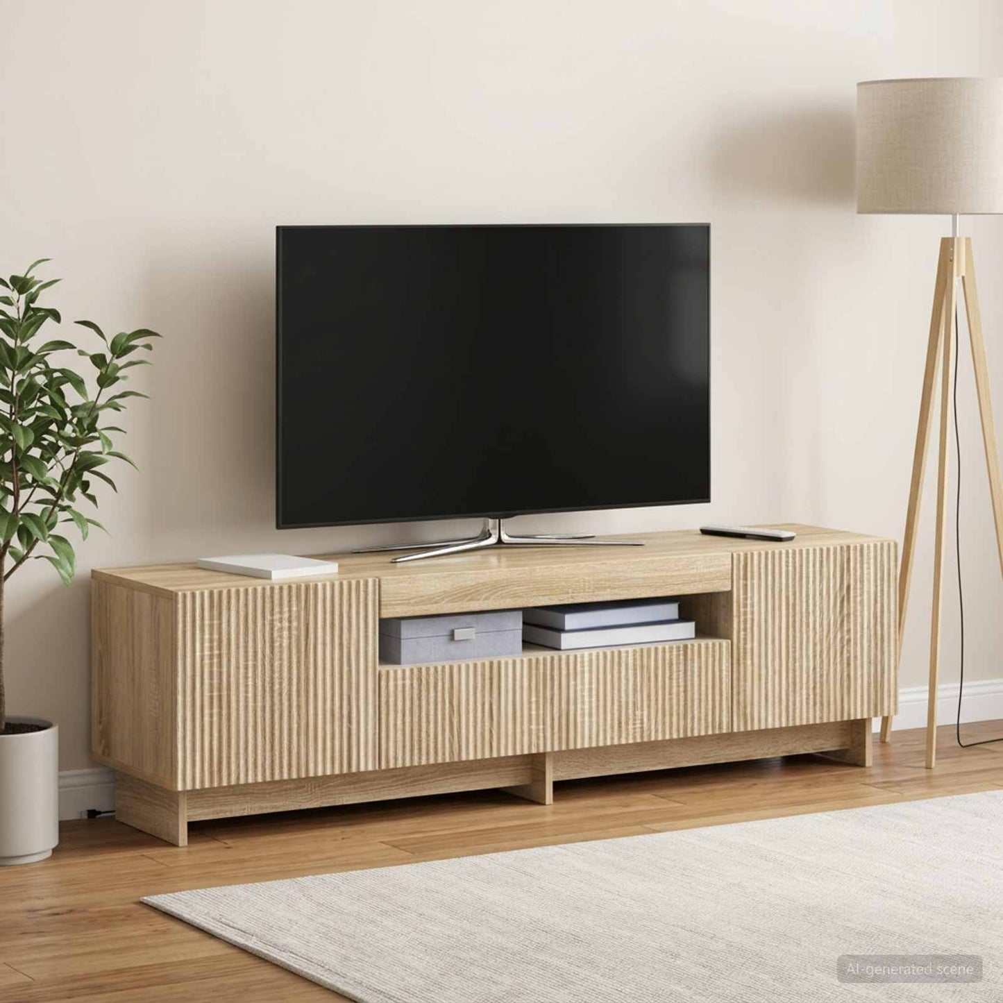 LED TV szekrény Sonoma Tölgy Szerelt Fa