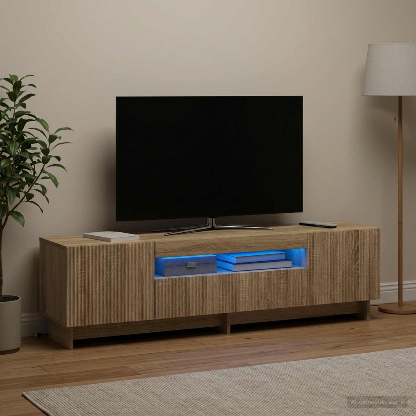 LED TV szekrény Sonoma Tölgy Szerelt Fa