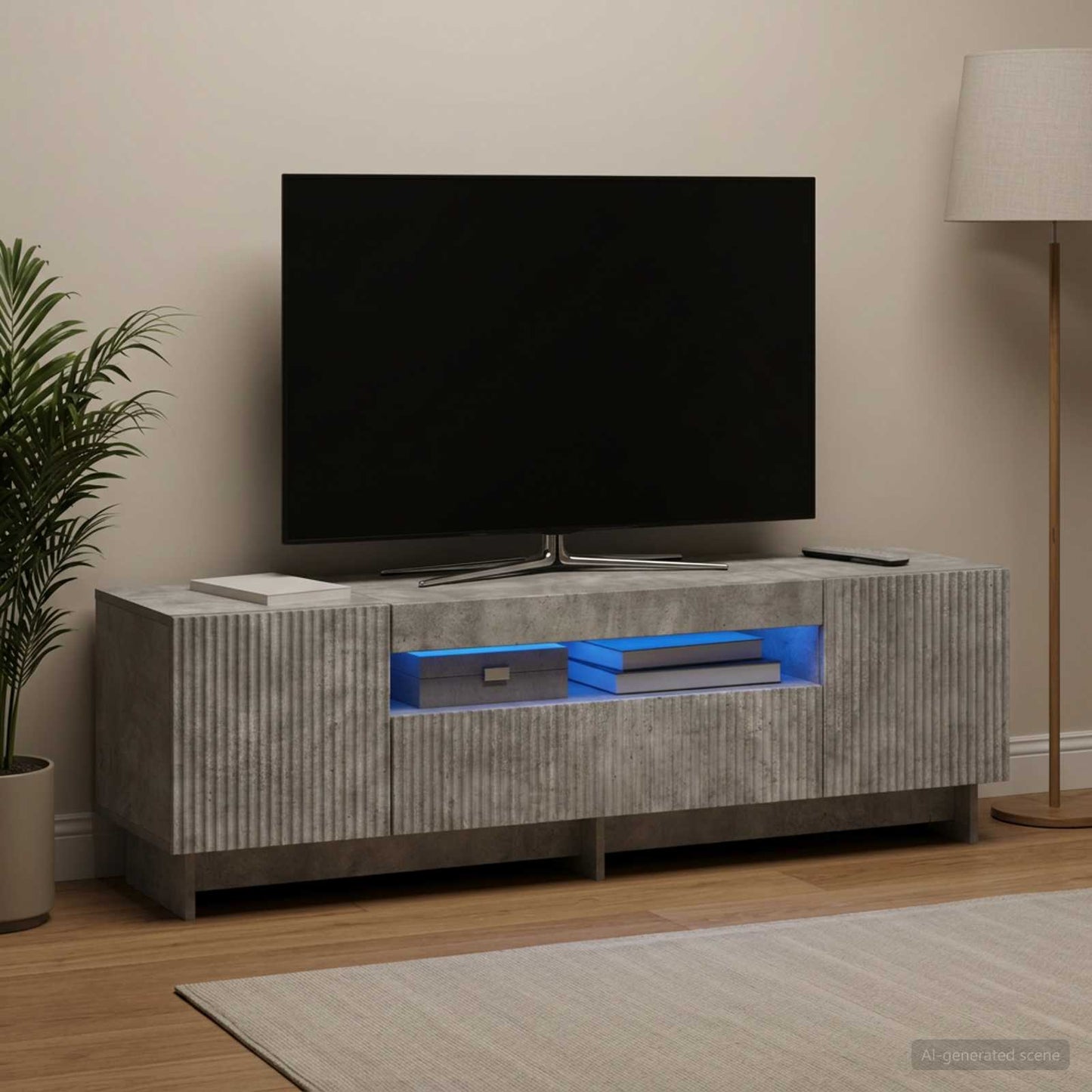 LED TV szekrény Betonszürke Szerelt Fa