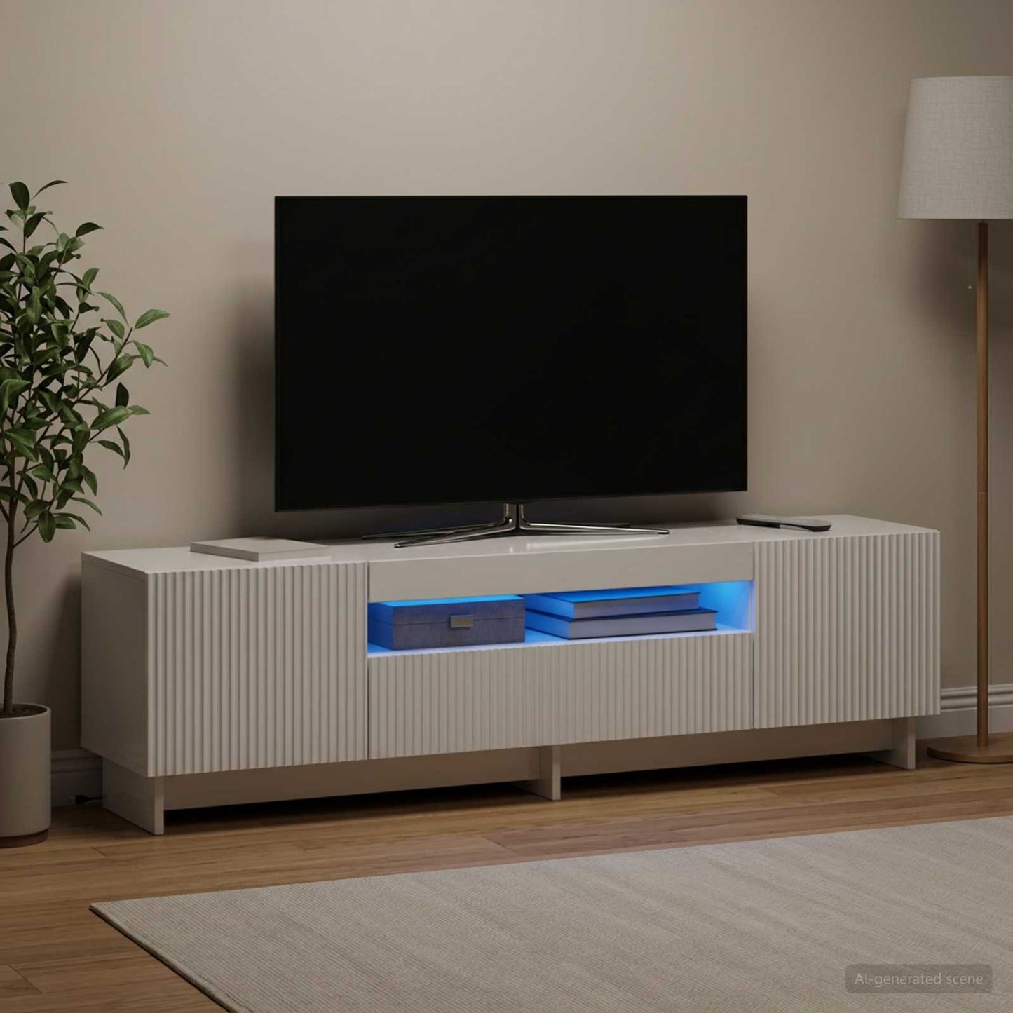 LED TV szekrény Magasfényű Fehér Szerelt Fa