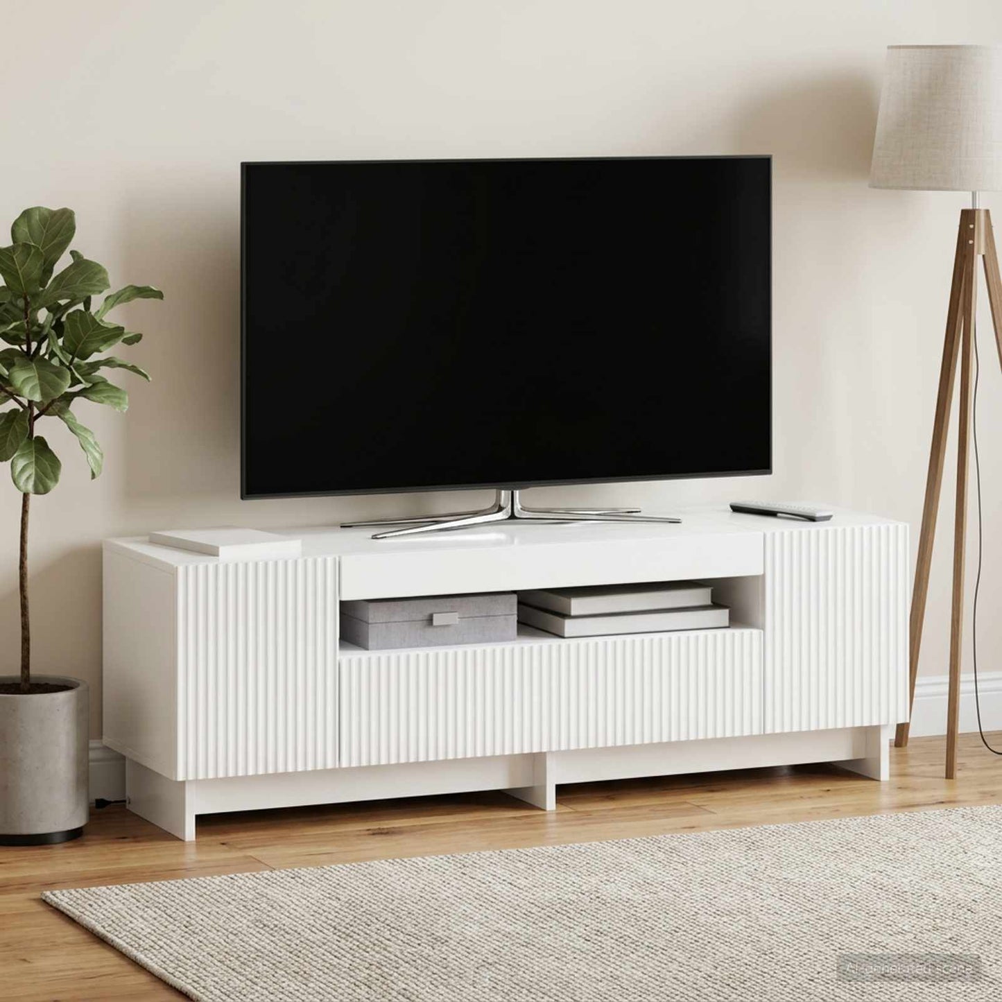 LED TV szekrény Magasfényű Fehér Szerelt Fa