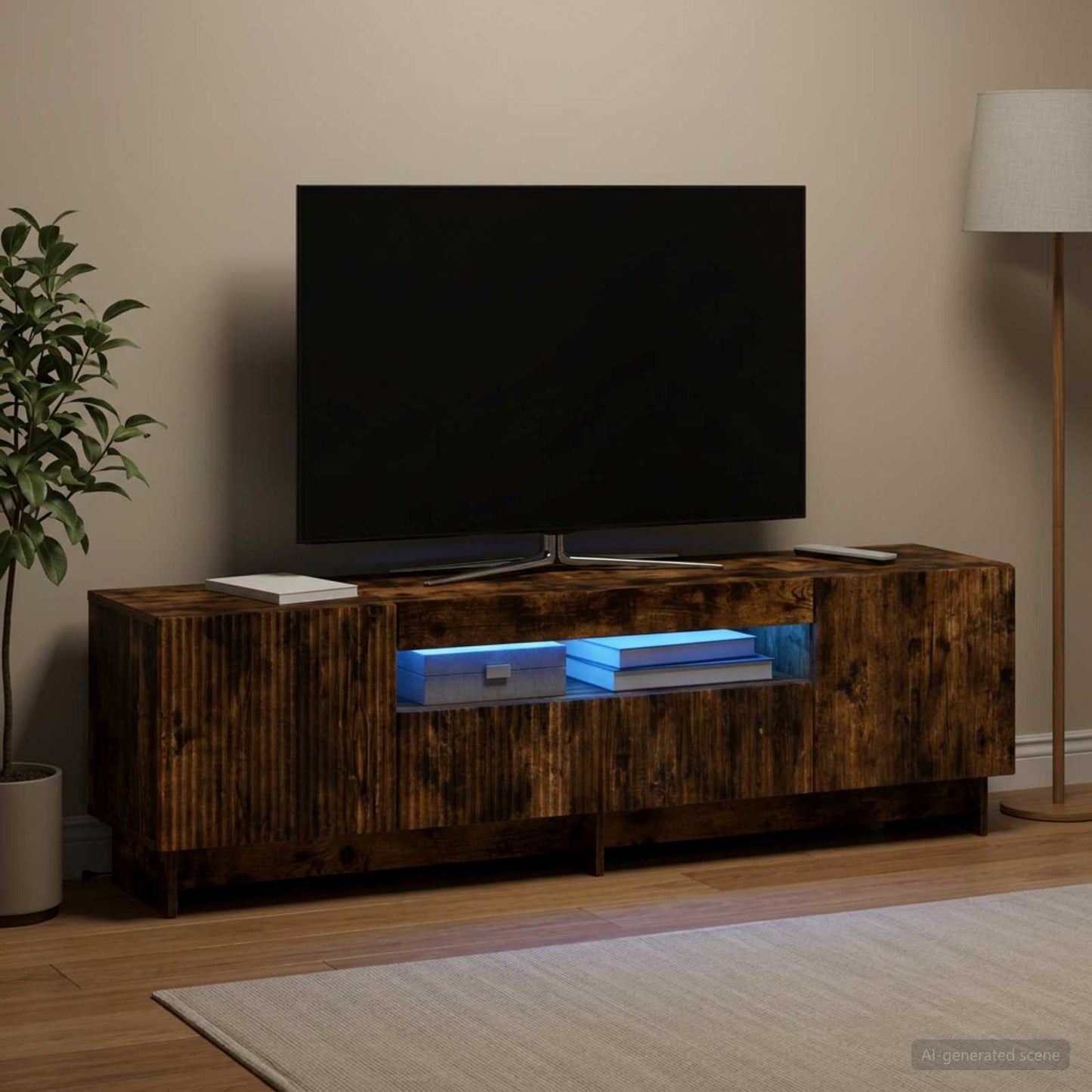 LED TV szekrény Füstös Tölgy Szerelt Fa