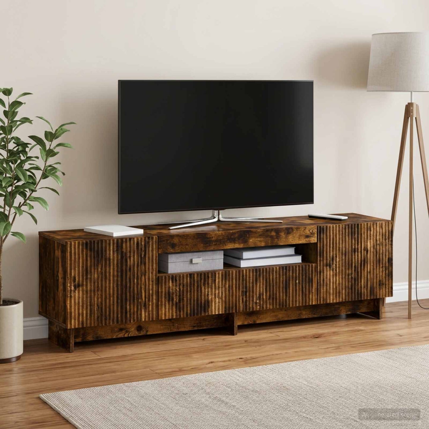 LED TV szekrény Füstös Tölgy Szerelt Fa