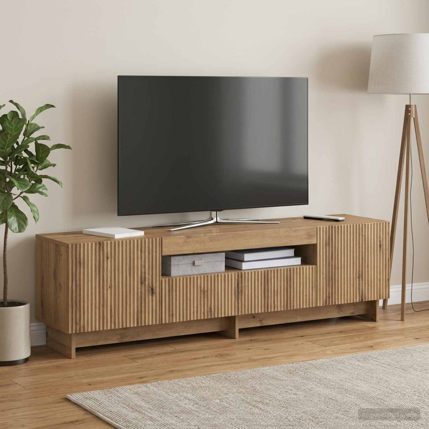 LED TV szekrény Kézműves Tölgy Szerelt Fa