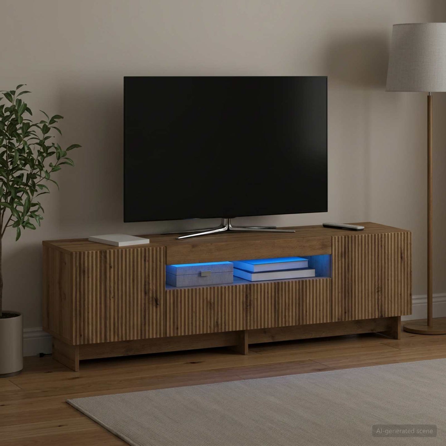 LED TV szekrény Kézműves Tölgy Szerelt Fa