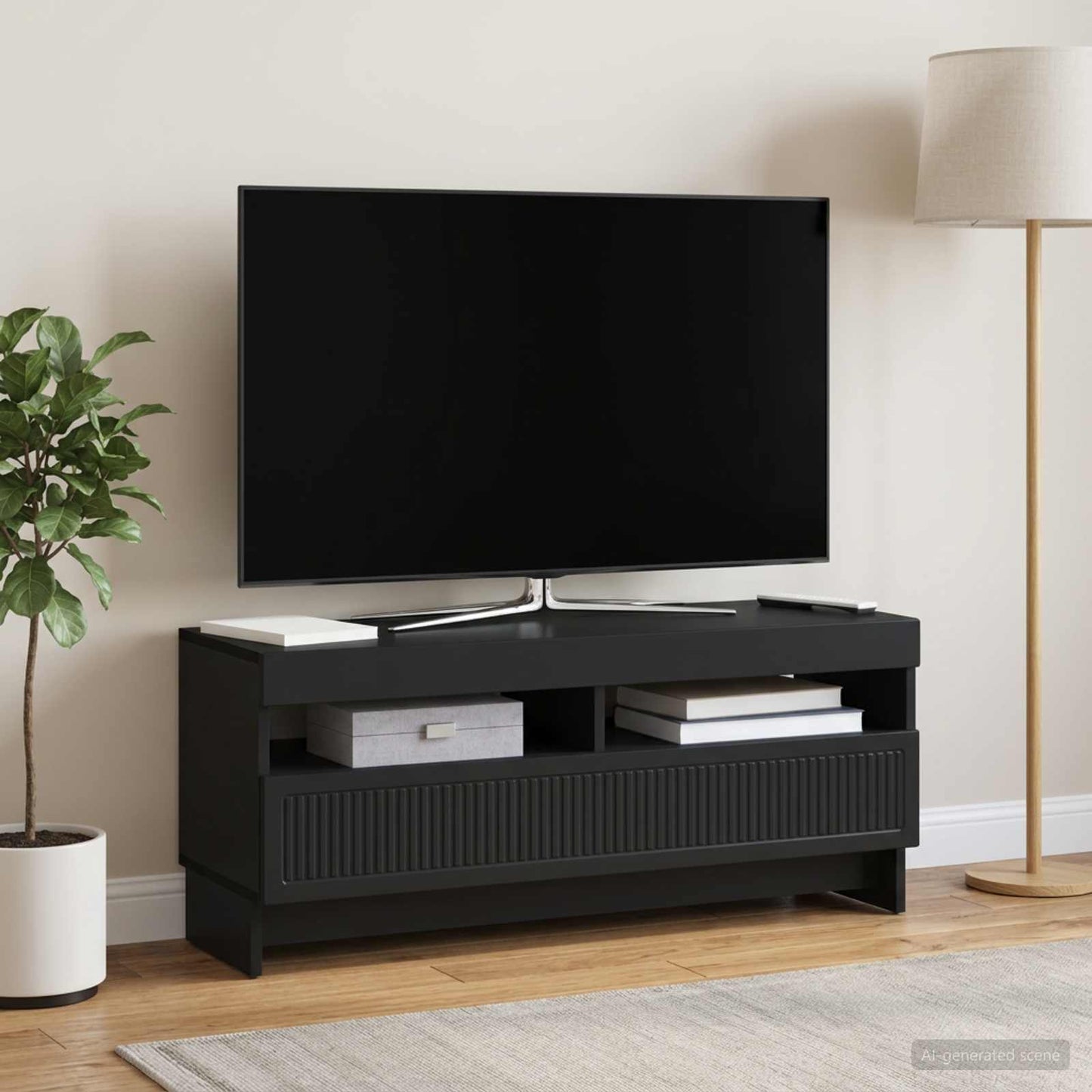 LED TV szekrény Fekete Szerelt Fa