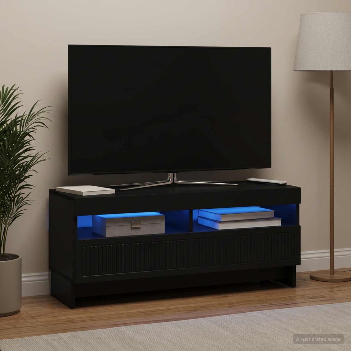 LED TV szekrény Fekete Szerelt Fa