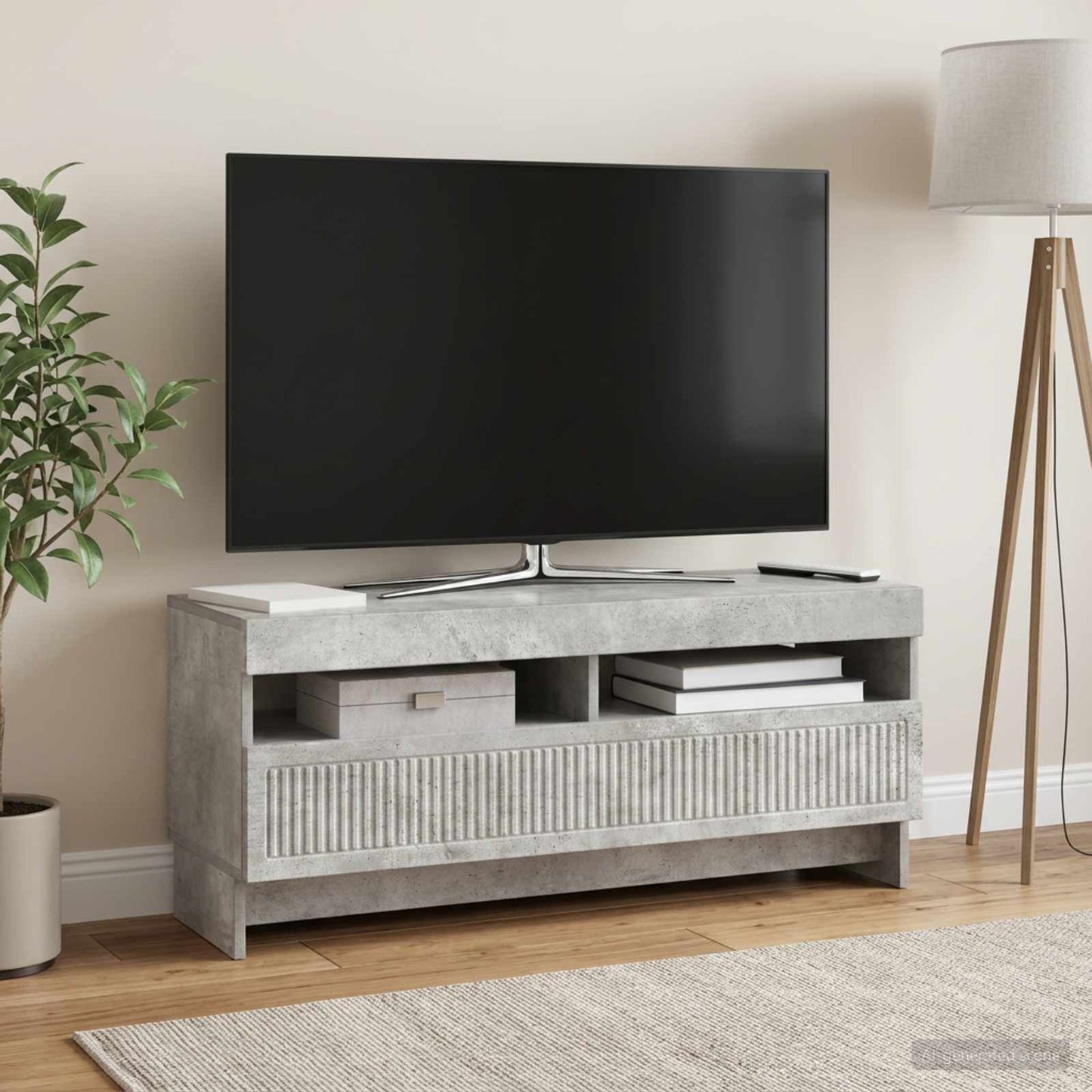 LED TV szekrény Betonszürke Szerelt Fa