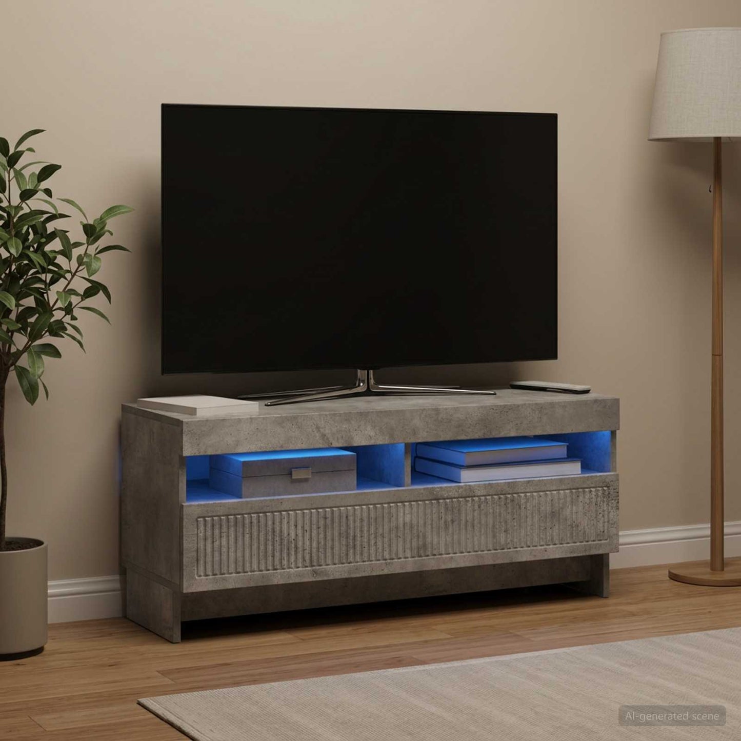 LED TV szekrény Betonszürke Szerelt Fa