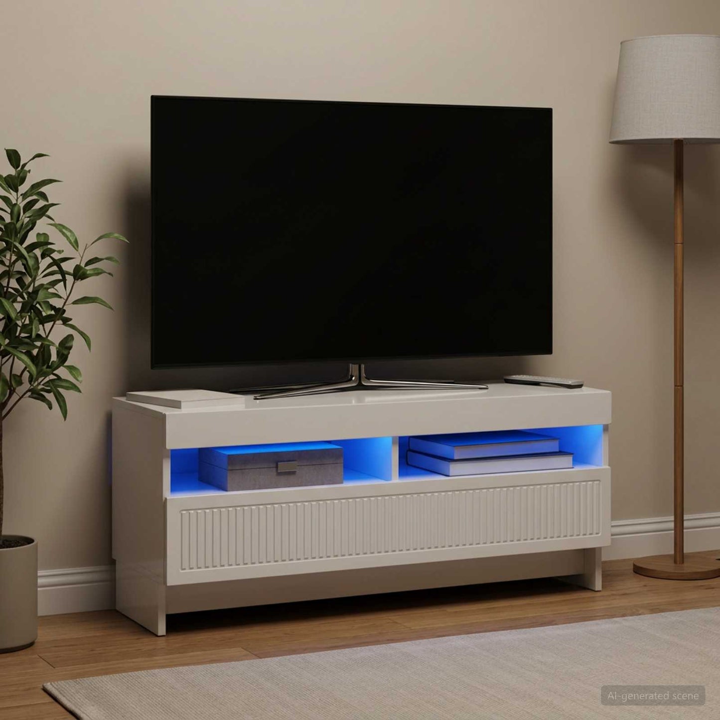 LED TV szekrény Magasfényű Fehér Szerelt Fa
