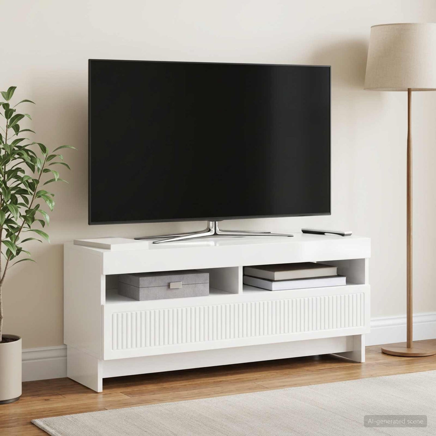 LED TV szekrény Magasfényű Fehér Szerelt Fa