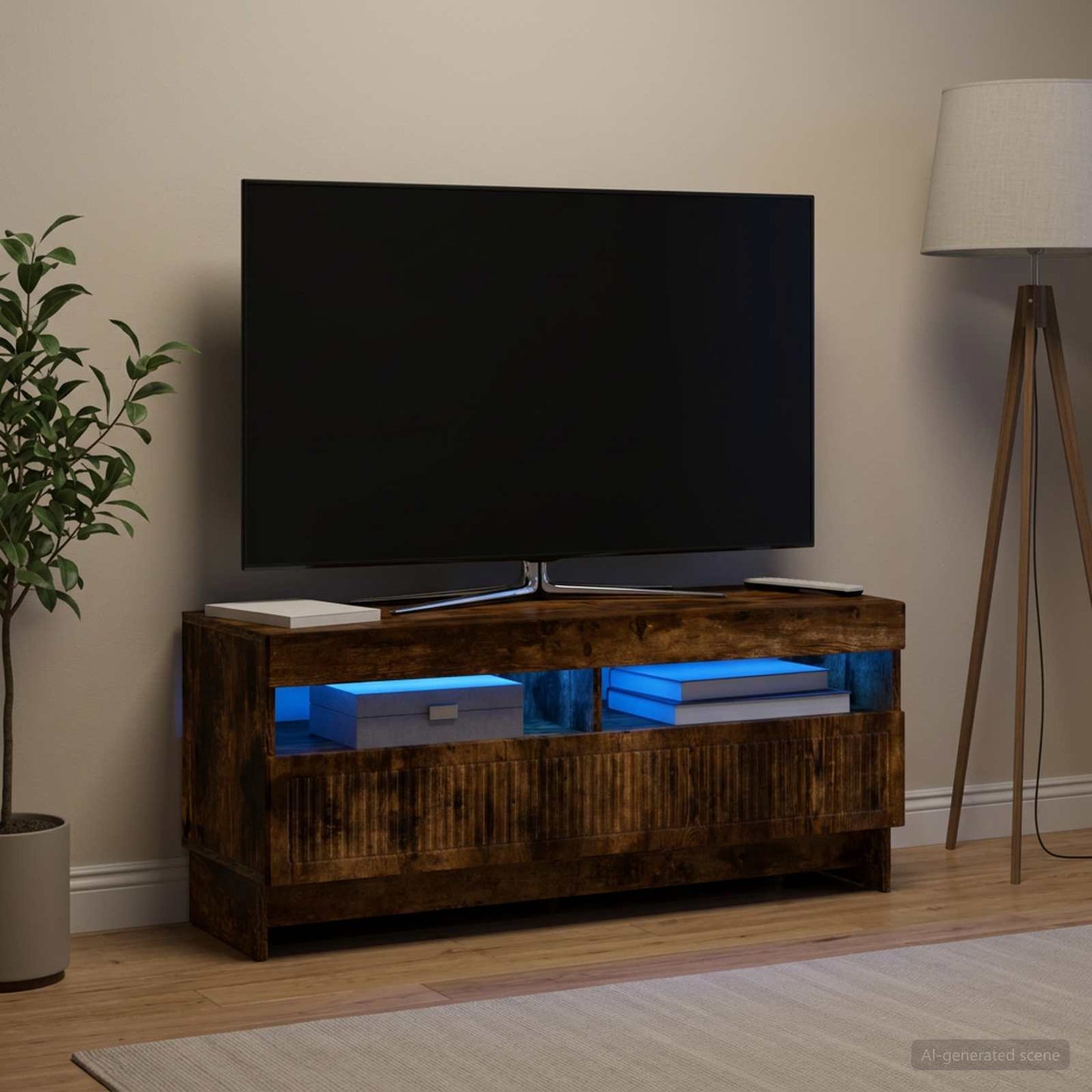 LED TV szekrény Füstös Tölgy Szerelt Fa