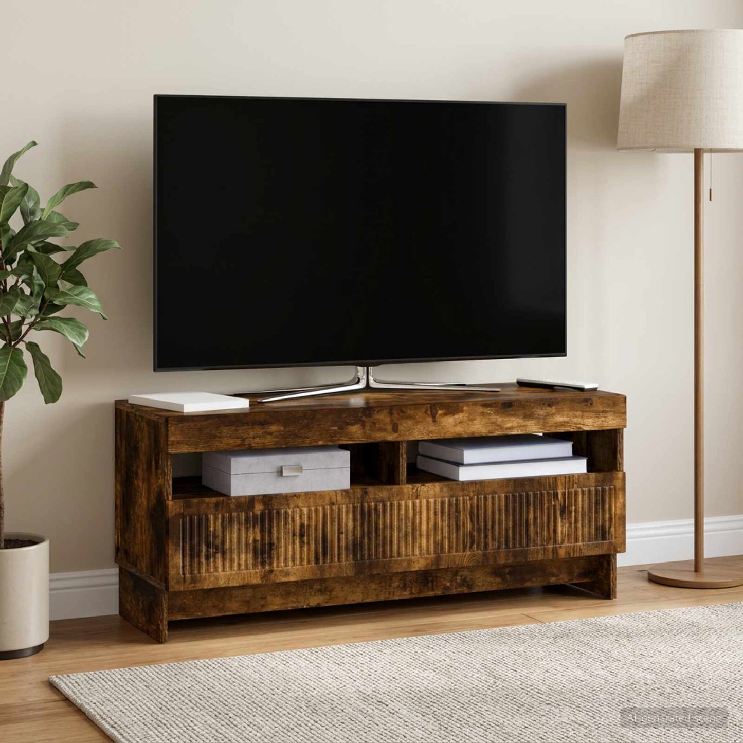 LED TV szekrény Füstös Tölgy Szerelt Fa