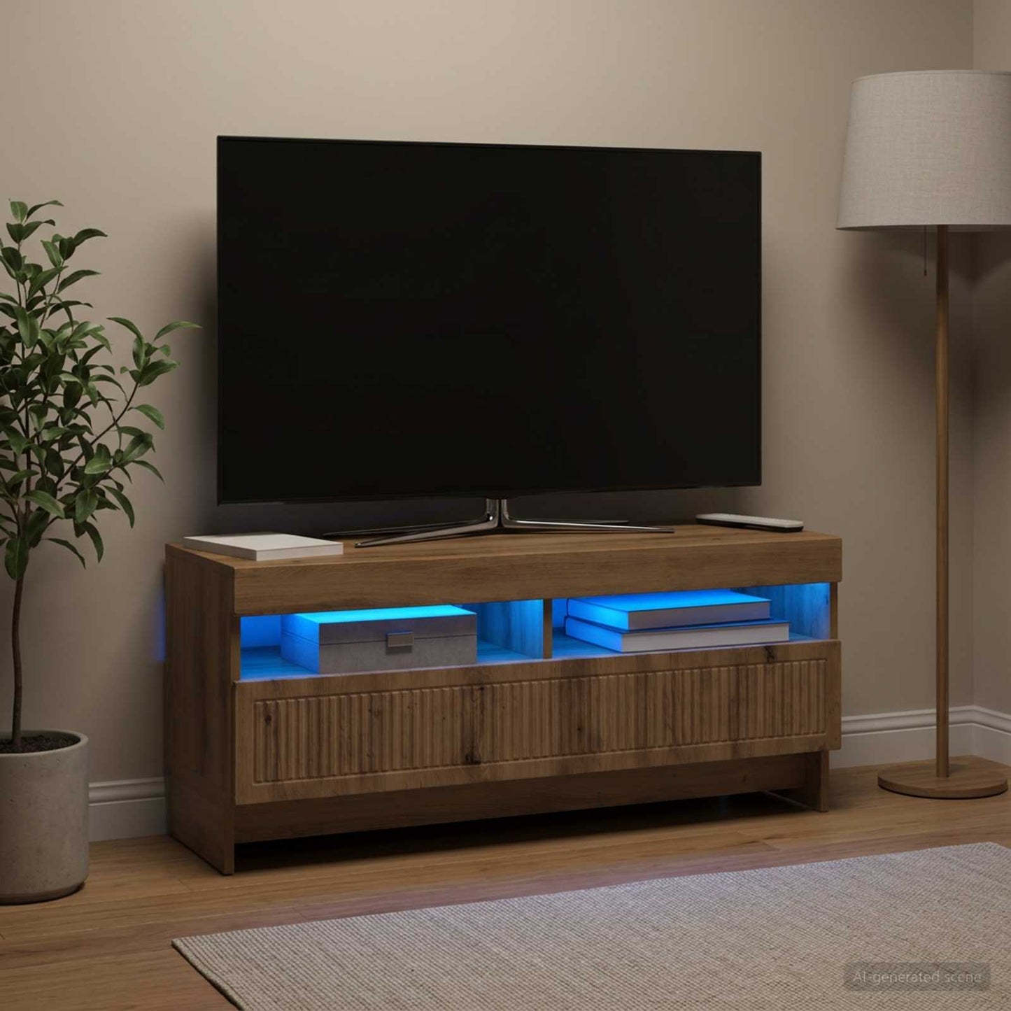 LED TV szekrény Kézműves Tölgy Szerelt Fa